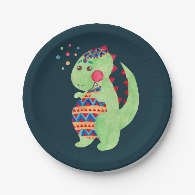 Plato De Papel Dino verde (Anverso)