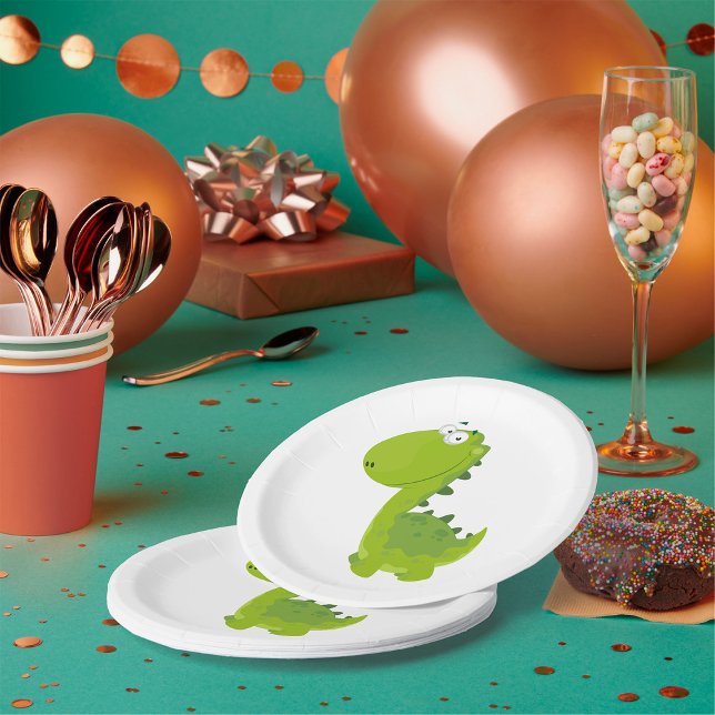 Plato De Papel Dino verde sonriente (Subido por el creador)