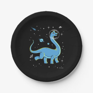 Plato De Papel Dinos De Brachiosauro Azul En El Espacio