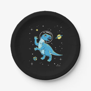 Plato De Papel Dinos Rhabdodon Azules En El Espacio