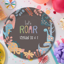 Plato De Papel Dinos vamos a rugir cumpleaños de niños