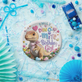 Plato De Papel Dinosaur Adventure Chica Feliz cumpleaños