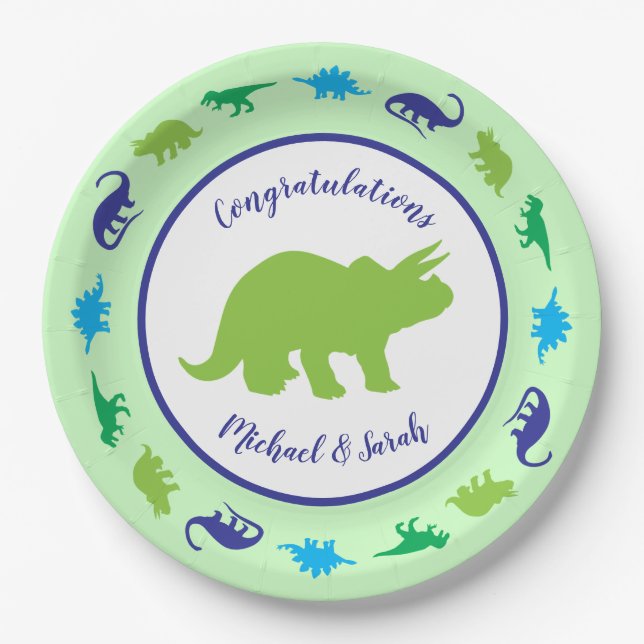 Plato De Papel Dinosaur Baby Shower (Anverso)