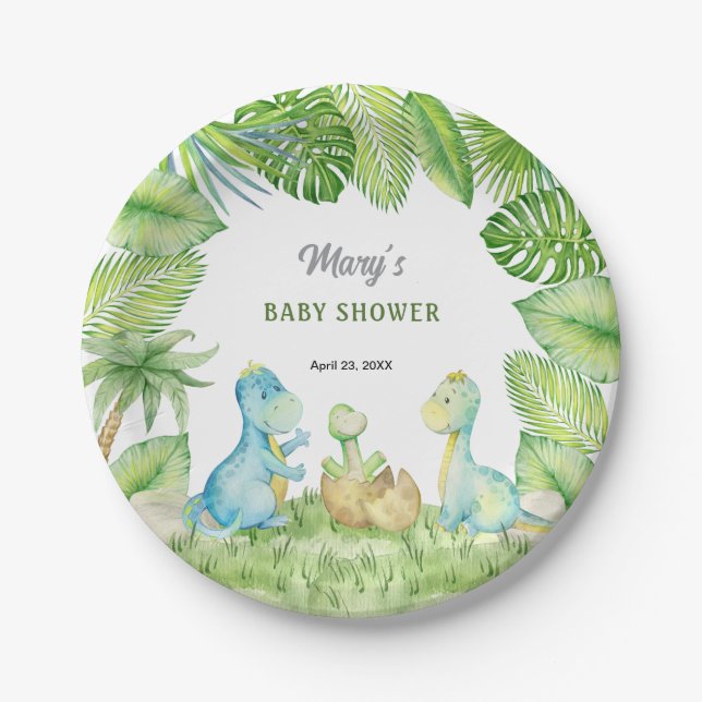 Plato De Papel Dinosaur Baby Shower (Anverso)