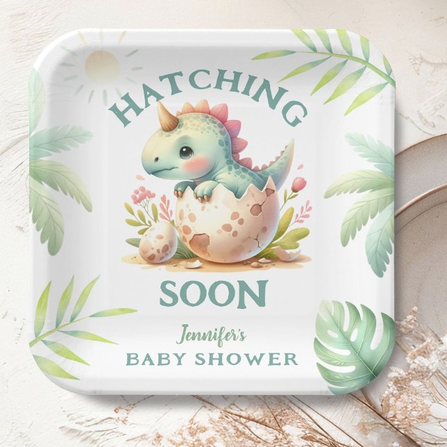 Plato De Papel Dinosaur Baby Shower Chica rosado de Cuadros (Subido por el creador)