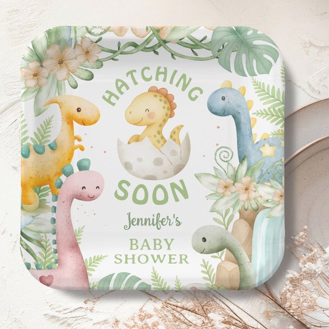 Plato De Papel Dinosaur Baby Shower Cute Dino (Subido por el creador)