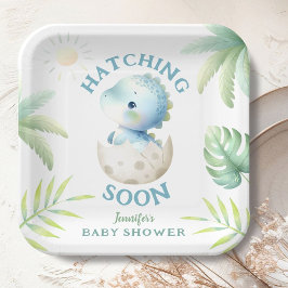 Plato De Papel Dinosaur Baby Shower Cute Dino Boy