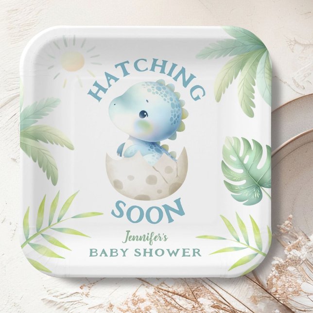 Plato De Papel Dinosaur Baby Shower Cute Dino Boy  (Subido por el creador)