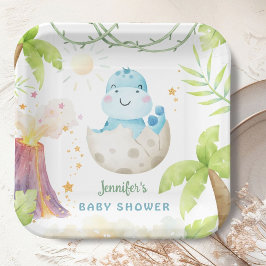 Plato De Papel Dinosaur Baby Shower Cute Dino Boy