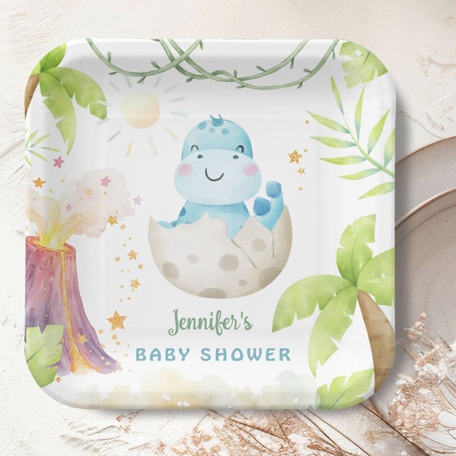 Plato De Papel Dinosaur Baby Shower Cute Dino Boy  (Subido por el creador)
