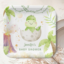 Plato De Papel Dinosaur Baby Shower Cute Dino Gender Neutral