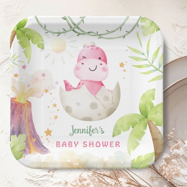 Plato De Papel Dinosaur Baby Shower Cute Dino Girl  (Subido por el creador)