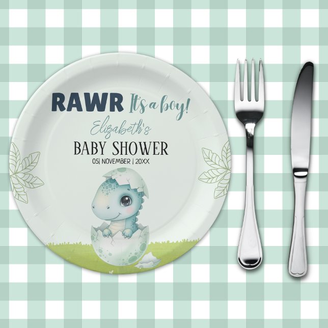 Plato De Papel Dinosaur Baby Shower Party Plates for Boy (Subido por el creador)