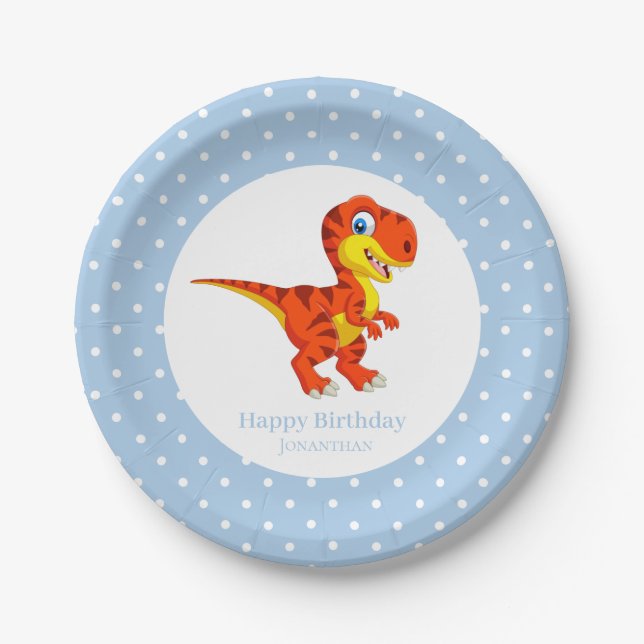 Plato De Papel Dinosaur Blue Boy T Rex Fiesta (Anverso)