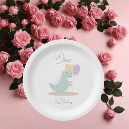 Plato De Papel Dinosaur Girly Pink Blue Lilac Birday Party