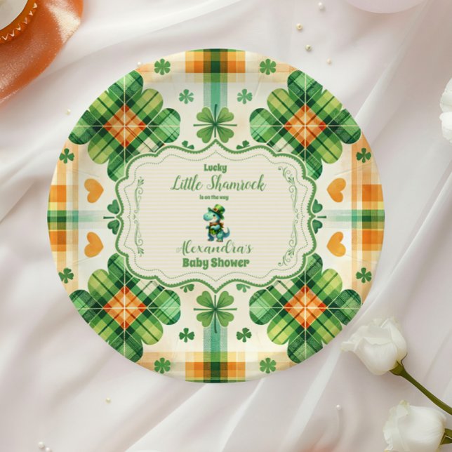 Plato De Papel Dinosaur Lucky Little Shamrock (Subido por el creador)