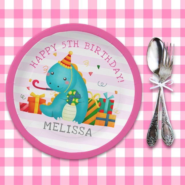 Plato De Papel Dinosaur Stomp Chomp and roar Birthday Girl (Subido por el creador)