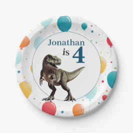 Plato De Papel Dinosaur T Rex Birday Blue