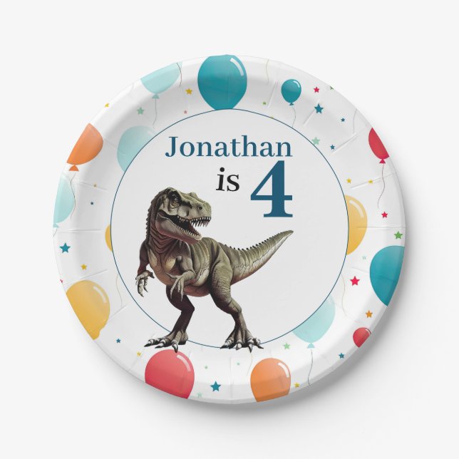 Plato De Papel Dinosaur T Rex Birday Blue (Anverso)