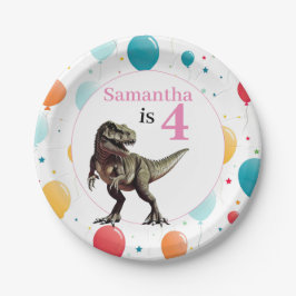 Plato De Papel Dinosaur T Rex Birday Pink