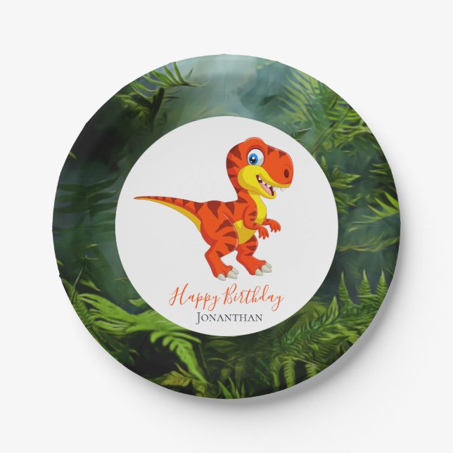 Plato De Papel Dinosaur T Rex Jungle Fiesta (Anverso)