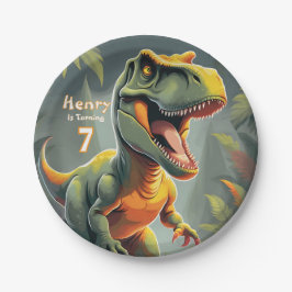 Plato De Papel Dinosaur T Rex Jurassic Kid's Birthday Paper Plate