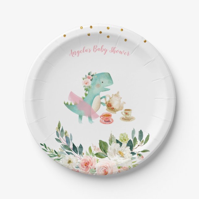 Plato De Papel Dinosaur Tea Fiesta Birthday Baby Shower (Anverso)