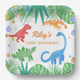 Plato De Papel Dinosaurio 1er cumpleaños Invitación colorida