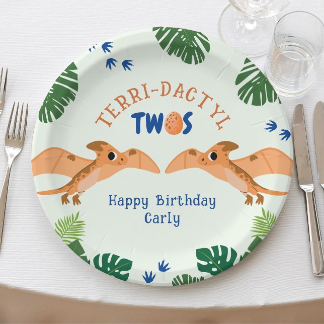 Plato De Papel Dinosaurio 2º cumpleaños Gracioso Pterodáctilo Ver (Dinosaur 2nd Birthday Funny Green Pterodactyl Paper Plates
)