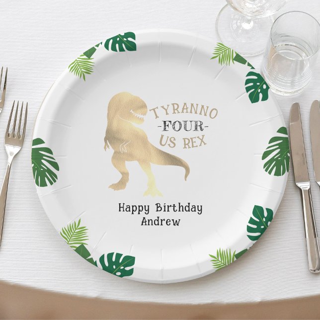 Plato De Papel Dinosaurio 4.º Fiesta de cumpleaños Tirano de Oro  (Subido por el creador)