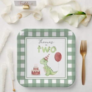 Plato De Papel Dinosaurio acuarela 2º cumpleaños