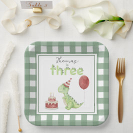 Plato De Papel Dinosaurio acuarela cumpleaños 3
