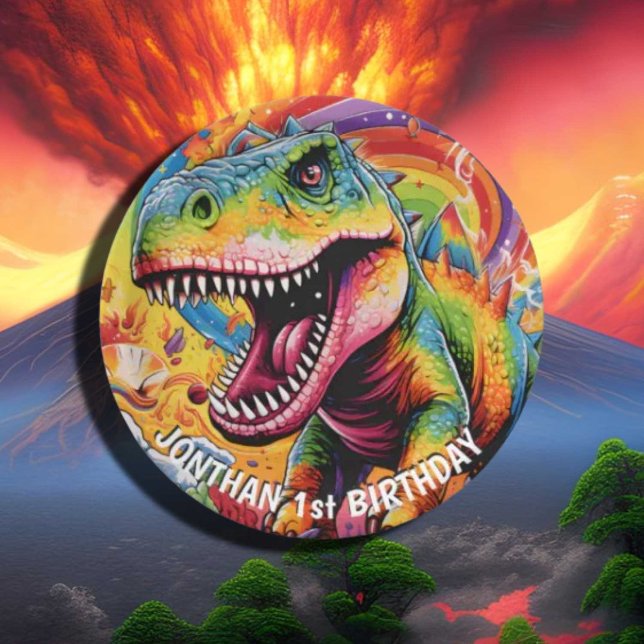 Plato De Papel Dinosaurio arcoiris salvaje (Fun Wild One Rainbow Dinosaur Paper Plates for Your Party!)