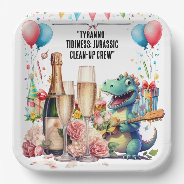 Plato De Papel Dinosaurio con bebidas (Anverso)