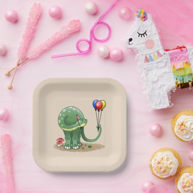 Plato De Papel Dinosaurio con globos Cumpleaños (Fiesta)