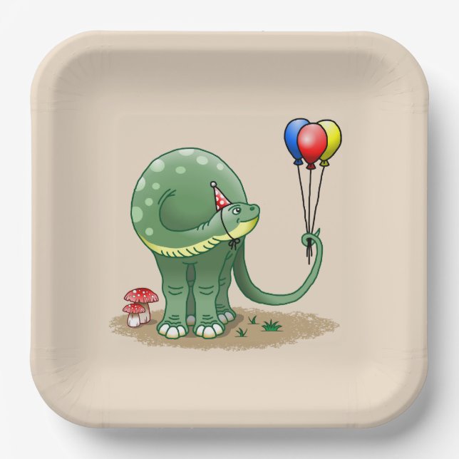 Plato De Papel Dinosaurio con globos Cumpleaños (Anverso)