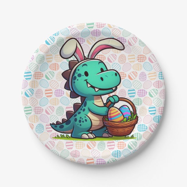 Plato De Papel Dinosaurio conejito de Pascua lindo (Anverso)