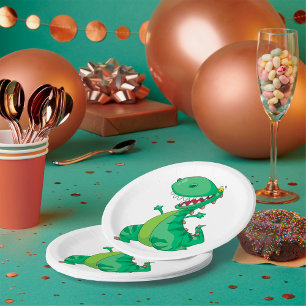 Plato De Papel Dinosaurio de dibujos animados divertido rugiendo