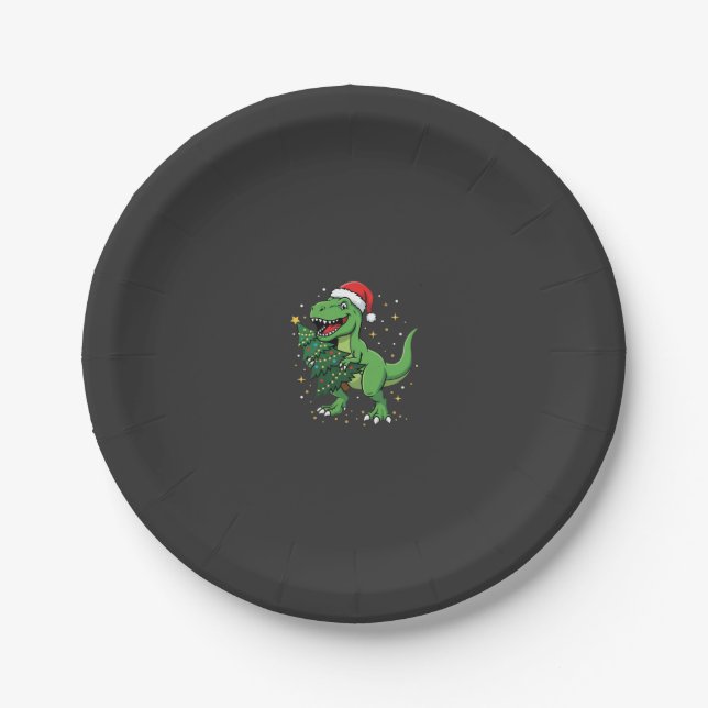 Plato De Papel Dinosaurio de Navidad Santa T Rex (Anverso)