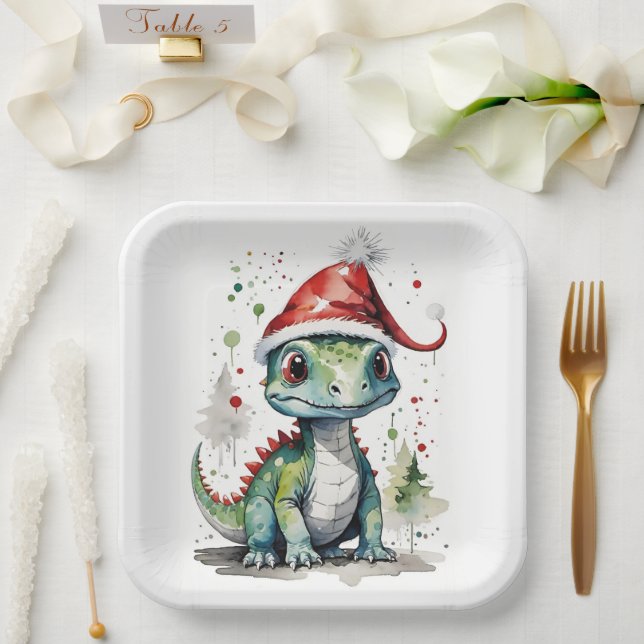 Plato De Papel Dinosaurio de pequeños Navidades en un Sombrero Sa (Boda)