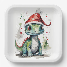 Plato De Papel Dinosaurio de pequeños Navidades en un Sombrero Sa