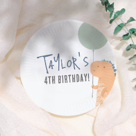 Plato De Papel Dinosaurio dibujado a mano y fiesta de cumpleaños 