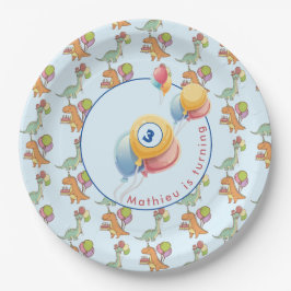 Plato De Papel Dinosaurio dino fiesta niños cumpleaños azul diver