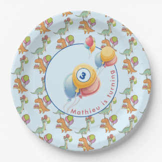 Plato De Papel Dinosaurio dino fiesta niños cumpleaños azul diver