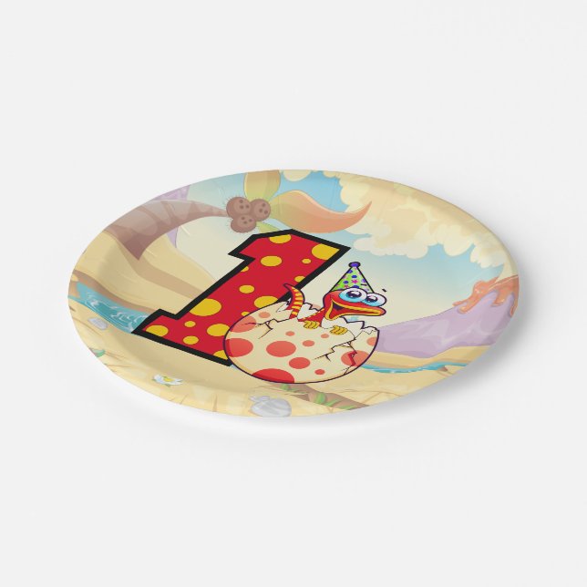 Plato De Papel Dinosaurio Fiesta del primer cumpleaños (Angular)