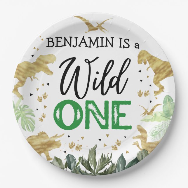 Plato De Papel Dinosaurio Fiesta del primer cumpleaños (Anverso)