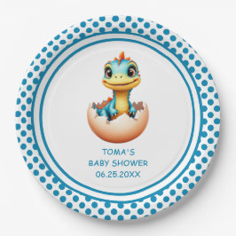 Plato De Papel Dinosaurio fuera del Huevo