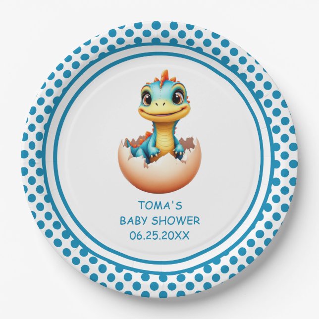 Plato De Papel Dinosaurio fuera del Huevo (Anverso)