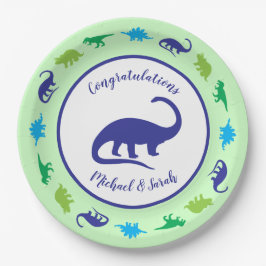 Plato De Papel Dinosaurio lindo Baby Shower Dino Blue and Green B