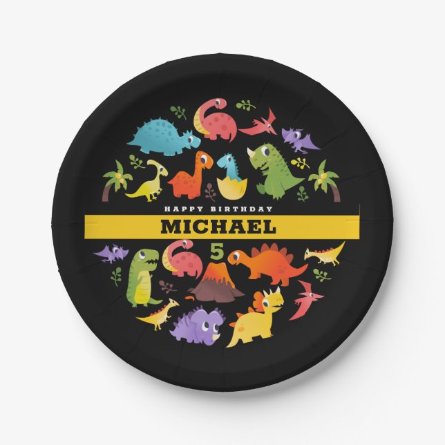 Plato De Papel Dinosaurio lindo personalizado (Anverso)